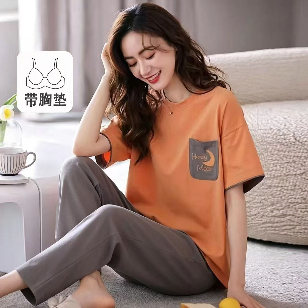 睡衣女夏款纯棉新款全棉夏季短袖长裤可外穿大码薄款家居服套装