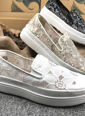 jm快乐玛丽女鞋春夏厚底蕾丝镂空一脚蹬增高乐福鞋 82126W 82123W