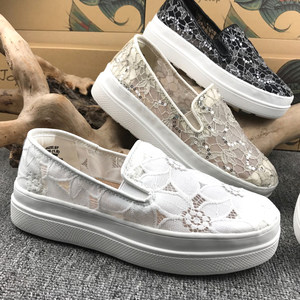 jm快乐玛丽女鞋春夏厚底蕾丝镂空一脚蹬增高乐福鞋 82126W 82123W