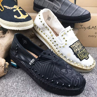 jm快乐玛丽男鞋春夏款涂鸦平底套脚休闲帆布鞋麻绳底懒人鞋57300m