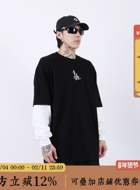 BBCN STORE重磅280克纯棉西海岸奇卡诺花体字印花假两件长袖T恤