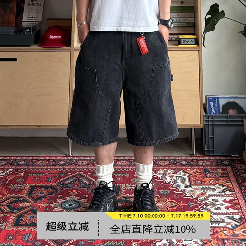 美式复古水洗竹节棉牛仔短裤