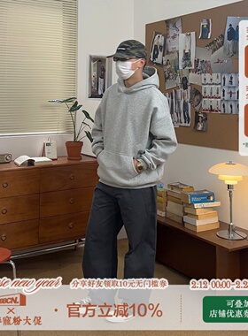 BBCN STORE美式休闲秋冬cleanfit连帽卫衣男女宽松纯色抓绒外套