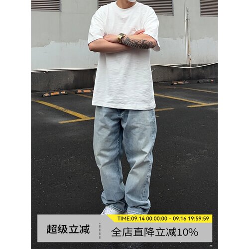 水洗14OZ赤耳宽松廓形直筒牛仔裤