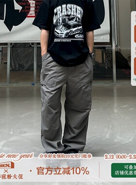BBCN STORE户外机能风速干伞兵工装裤宽松卡扣休闲直筒褶皱长裤