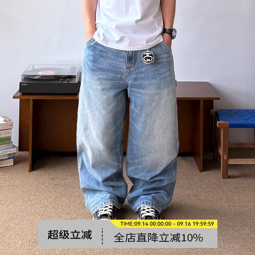 BBCNSTORE工装单膝阔腿牛仔裤