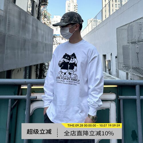 美式复古趣味卡通印花长袖T恤