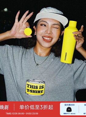 CRASHER原创黄色罐头印花纯棉短袖嘻哈休闲百搭男女宽松圆领T恤