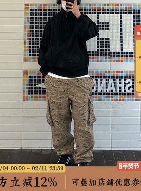BBCN STORE美式复古水洗做旧迷彩工装裤男女宽松直筒阔腿休闲长裤