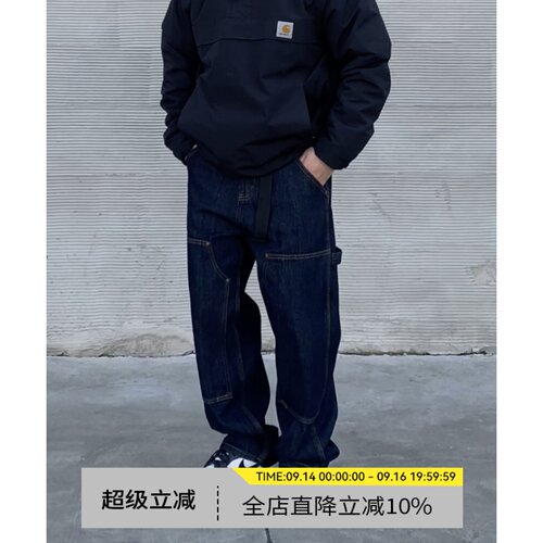 贴布工装牛仔裤美式复古宽松长裤