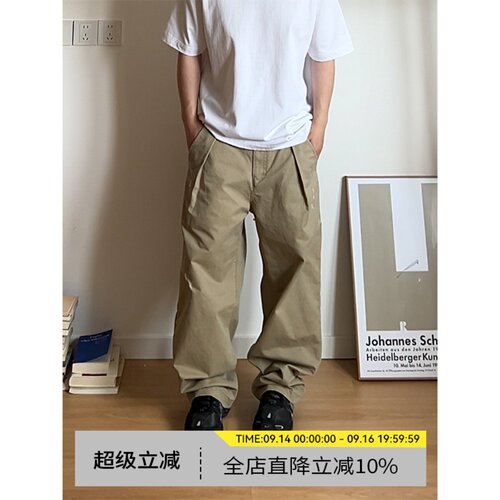 美式复古重磅纯棉直筒工装长裤