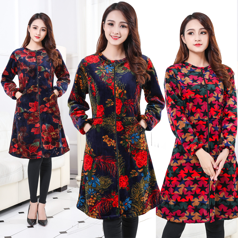 加长版罩衣女冬绒厚羽绒服外套韩版长袖拉链护衣家居工作服围裙