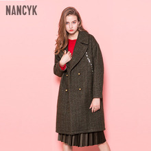 亮片装 加厚夹羽绒毛呢羊毛外套女 饰长袖 2018秋冬季 NANCYK 中长款