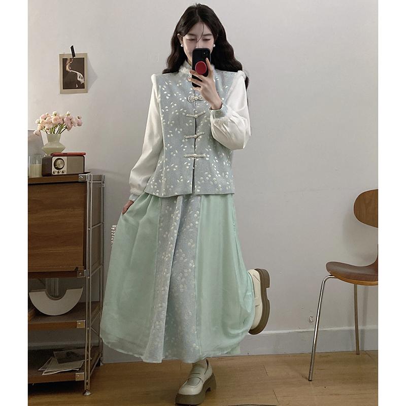 2025新款秋冬立领撞色毛领提花樱桃对襟亲子新年日常唐装古风女装