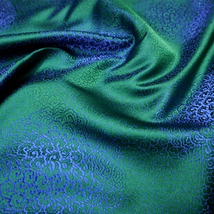绿色夹宝蓝满地祥云团云纹织锦缎丝绸缎子云宋锦唐装汉服布料面料