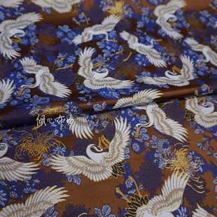 焦糖古铜色底织金仙鹤纹瑞鹤图加厚织锦缎面料茶席马甲宋锦缎布料