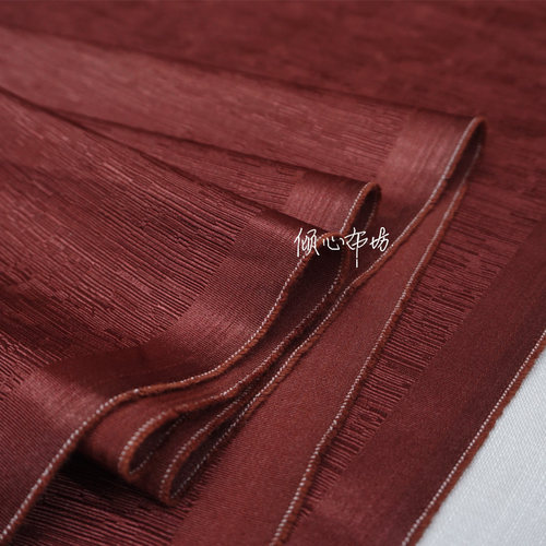 红咖啡色砖红横条暗纹肌理素面纯色加棉织锦缎布料汉服装面料绸缎