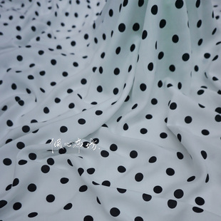 白底黑色波点点水玉睡衣夏季凉爽棉绸布料人造棉香云纯棉面料