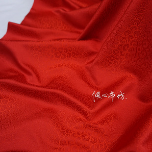 高档大红色本地本色满地祥云团云纹织锦缎宋锦国潮丝绸缎布料面料
