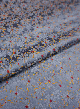 独特银灰色可爱小花织锦缎布料丝绸缎子宋锦古香缎面料旗袍唐装