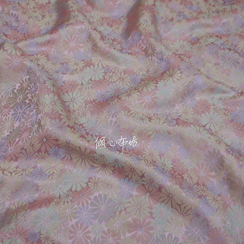 可爱水粉色彩嫩珠光彩小花花提花绸缎宋锦织锦缎布料国潮汉服面料