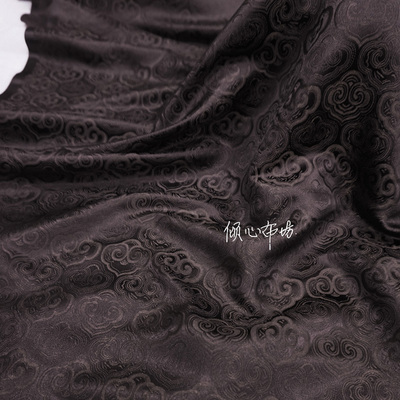 咖啡色如意头祥云纹吉祥如意本色提花宋锦织锦缎布料丝绸缎子面料