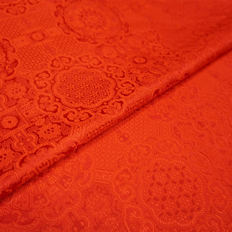 特 经典大红色底纹宝相花纹团花中式织锦缎布料云锦丝绸缎子面料