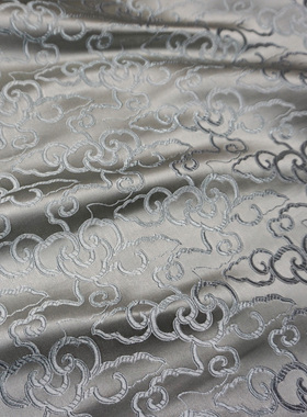 优雅光泽银灰色祥云纹加厚织锦缎布料国潮丝绸古香缎子云宋锦面料
