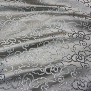 优雅光泽银灰色祥云纹加厚织锦缎布料国潮丝绸古香缎子云宋锦面料