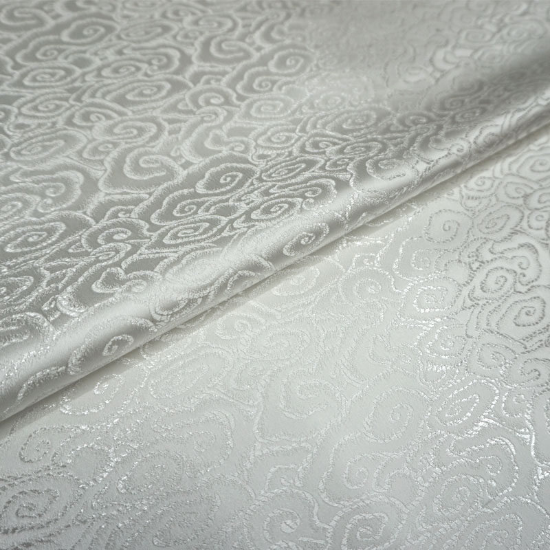 老花纹古典纯白色祥云纹织锦缎布料 中国式丝绸古香缎子云锦面料