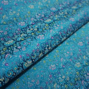 天蓝色湖蓝民族鸡冠小碎花吉祥织锦缎面料云宋锦丝绸缎子汉服布料