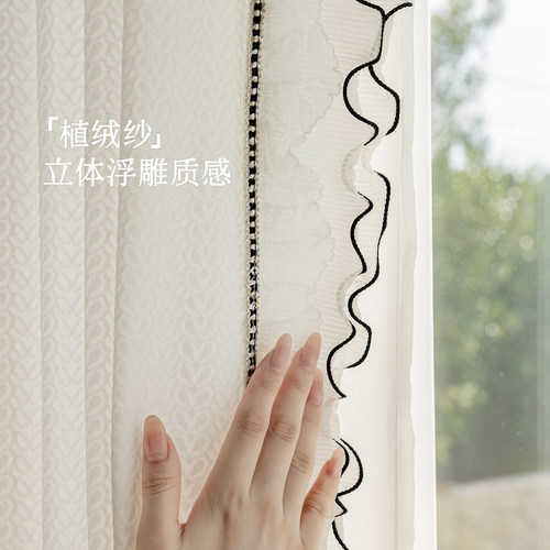 法式赫本风花边蕾丝窗帘纱帘透光不透人客厅卧室高级感白色窗纱帘