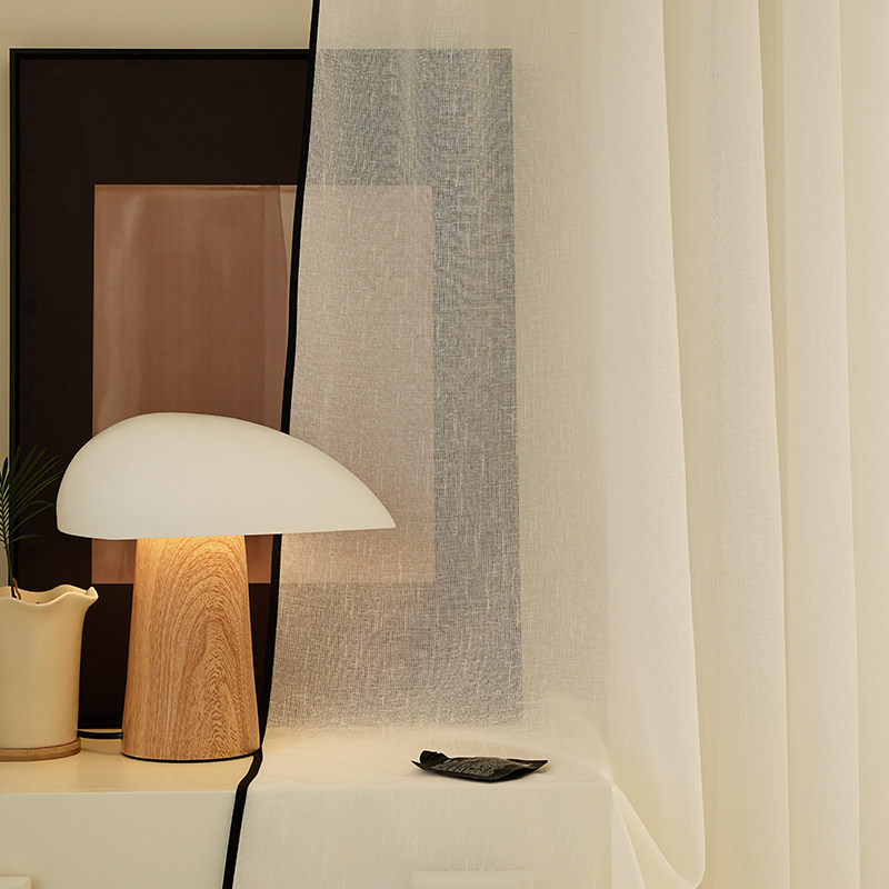 法式中古风复古黑边白纱窗帘客厅卧室飘窗高级感轻奢白色窗纱纱帘