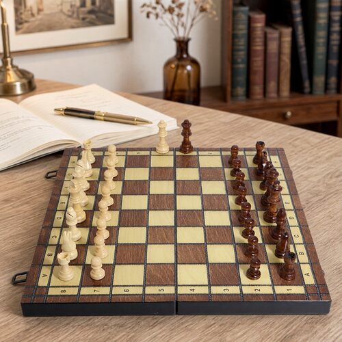 新利叶实木磁性折叠2合1国际象棋