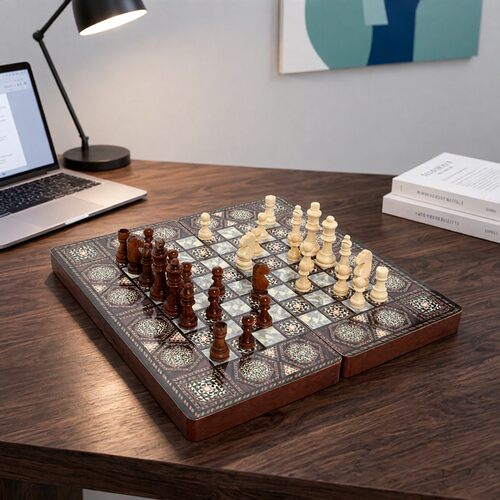 木质折叠3合1国际象棋双陆棋