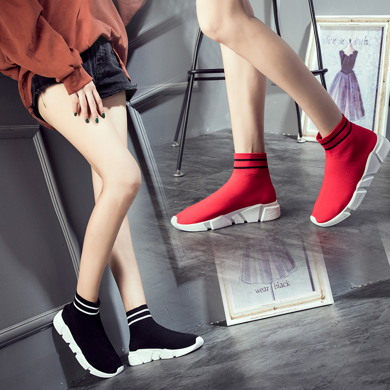 潮流大码一脚蹬短靴红色袜子鞋
