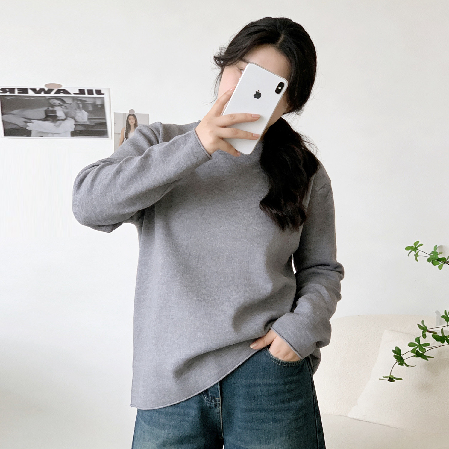 大码中领长袖内搭保暖毛衣针织衫女装2026春装胖mm显瘦针织衫上衣