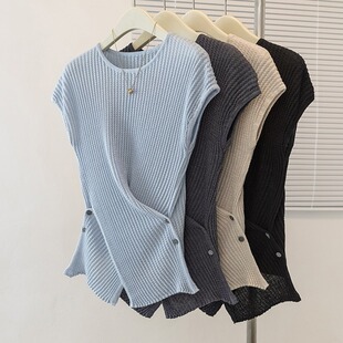 胖mm显瘦针织衫 大码 新款 t恤女夏装 上衣 气质高级感收腰不规则短袖