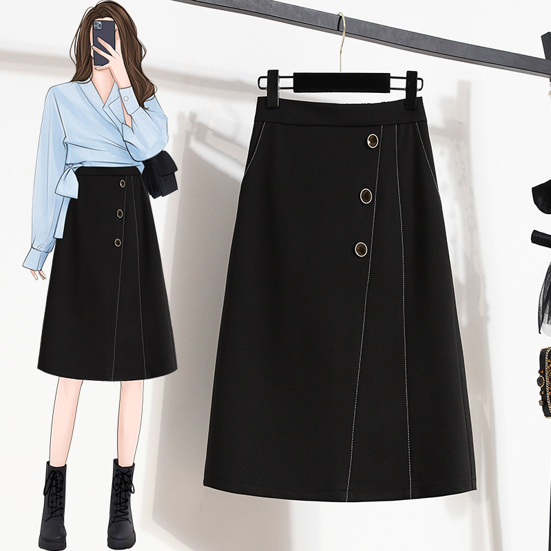 大码高腰显瘦垂感不规则A字半身裙女2026春夏新款胖mm西装中长裙