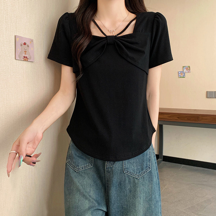 大码女装方领设计感减龄正肩短袖t恤女2026夏装新款胖mm显瘦上衣