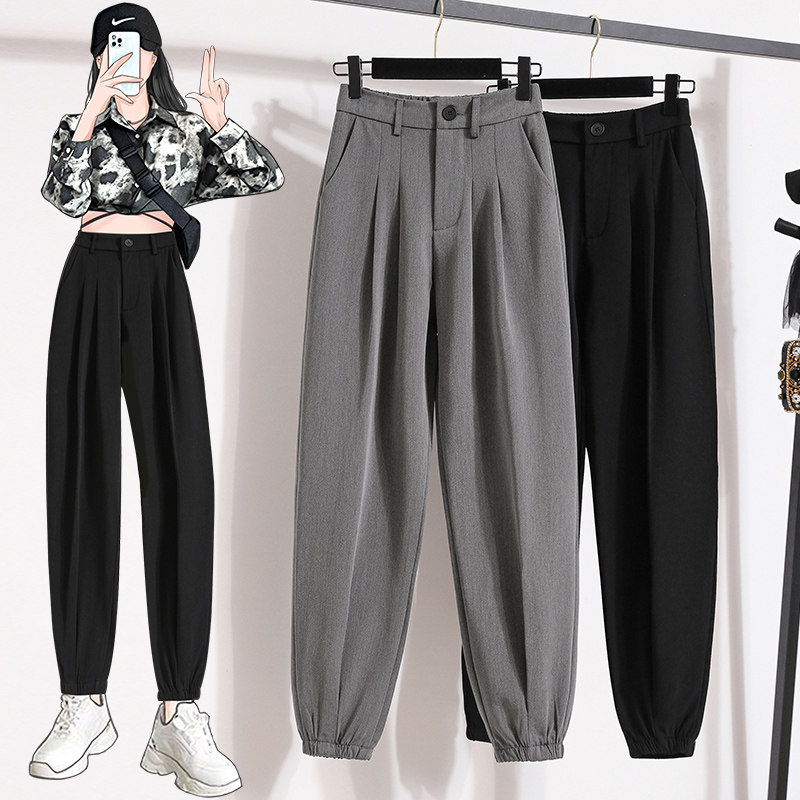 大码女装九分束脚西装裤女春夏装新款胖mm显瘦哈伦休闲小脚休闲裤