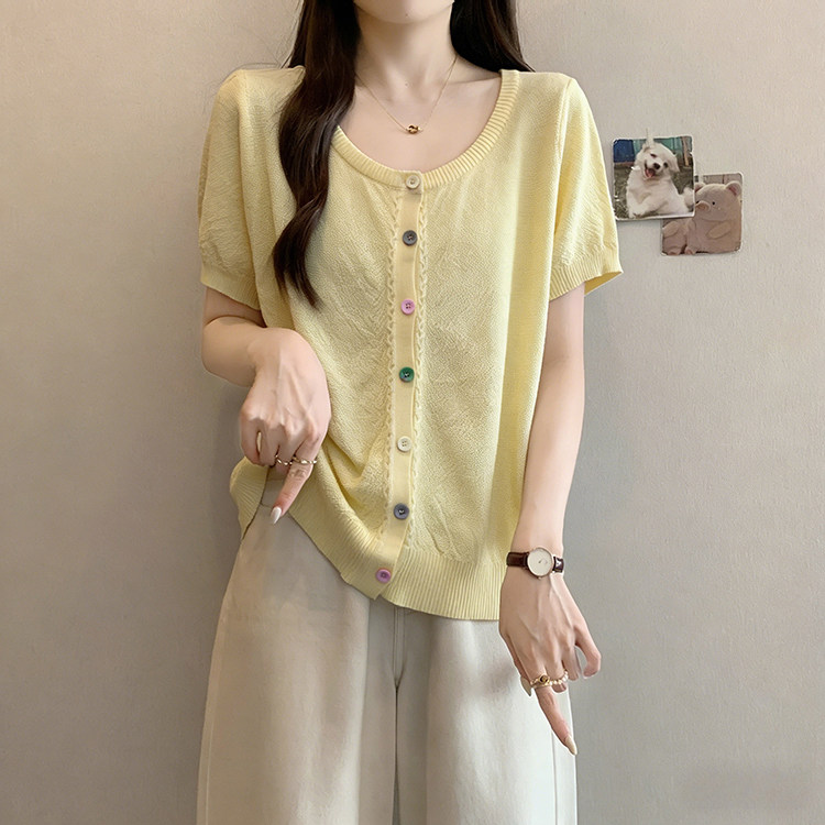 大码女装冰丝针织短袖t恤女2026年夏季新款胖mm显瘦宽松开衫上衣
