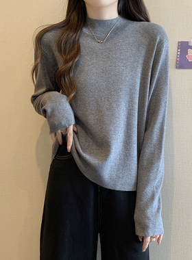 大码长袖半高领灰色毛衣打底衫女2025新款秋冬胖mm显瘦针织衫上衣