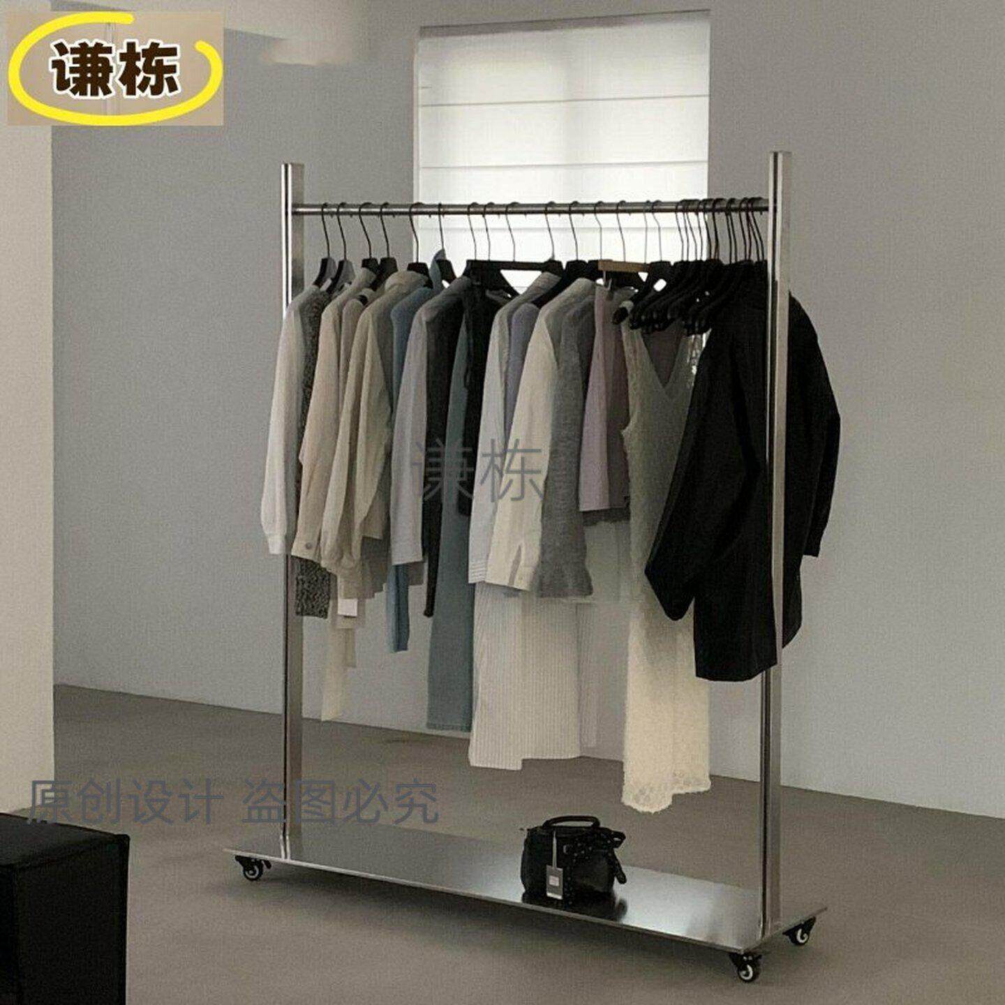服装店展示架封釉无指纹不锈钢男装落地架工业风女装挂衣架钢板架