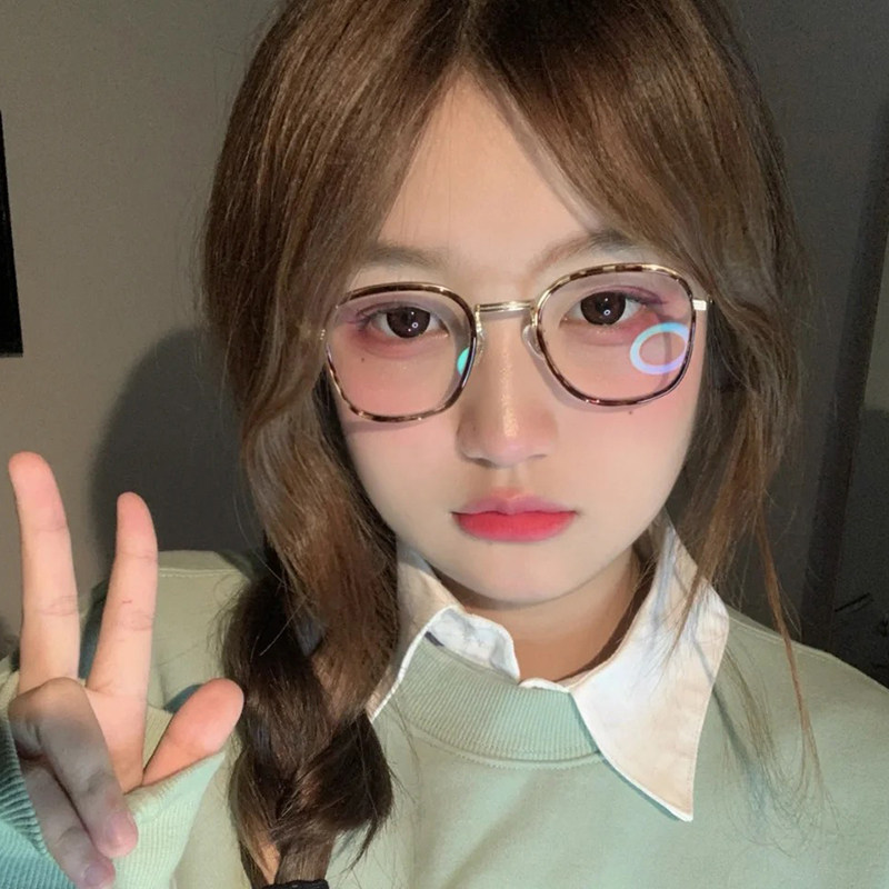 玳瑁眼镜框女网红款小框装饰平光可配度数防蓝光防辐射眼睛近视镜