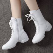 广场舞蹈鞋 女真皮广场舞蹈靴子高帮水兵舞蹈鞋 牛皮软底新款 跳舞鞋