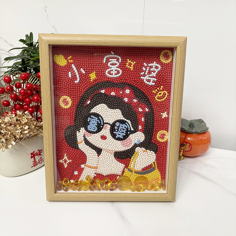 真玻璃带框钻石画公主请发财