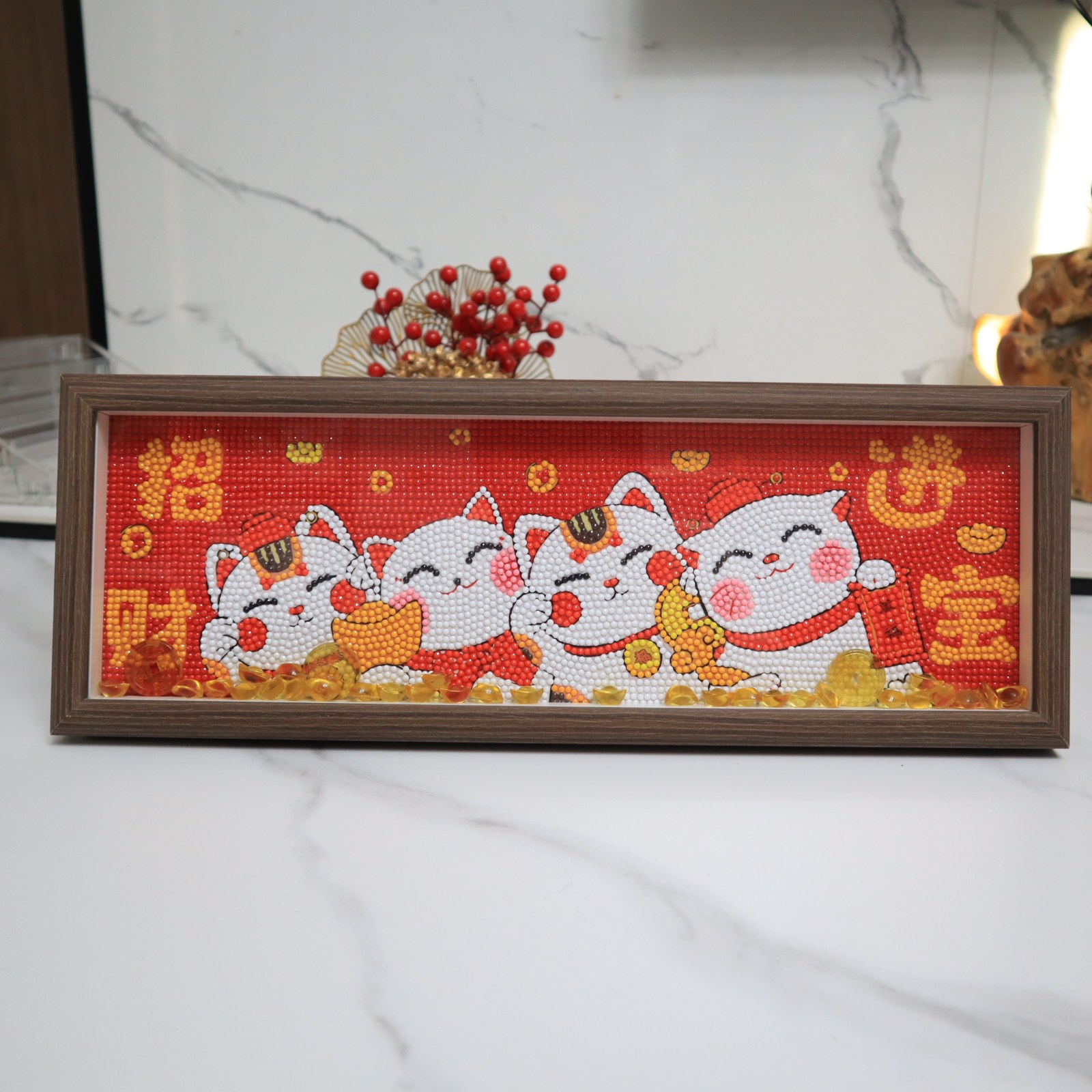 带框钻石画招财猫摆台件年轻人手工diy满钻十字绣寓意好招财进宝,居家布艺,钻石绣,淘宝优惠券,粉丝福利购,淘宝优惠卷