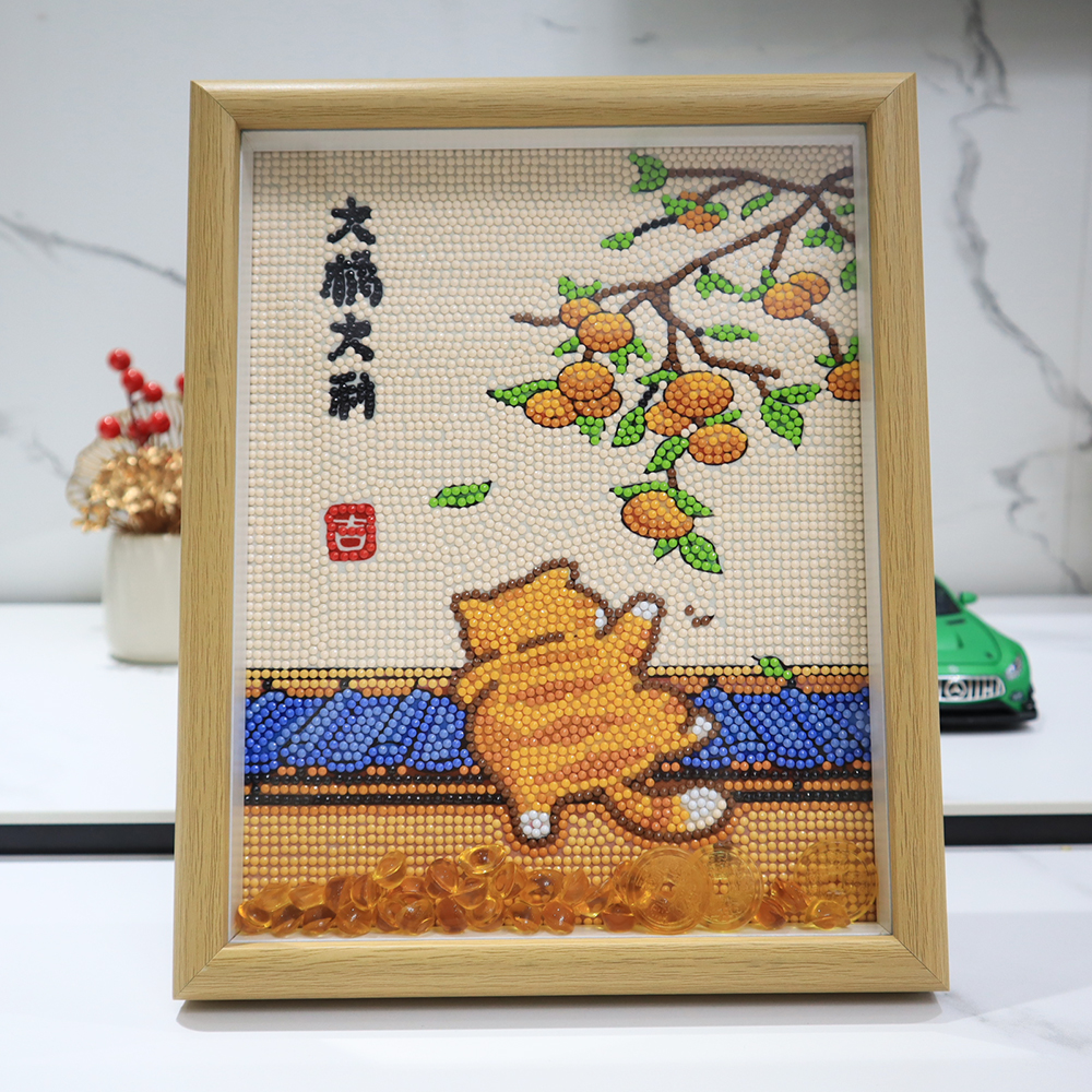 真玻璃带框钻石画大吉大利
