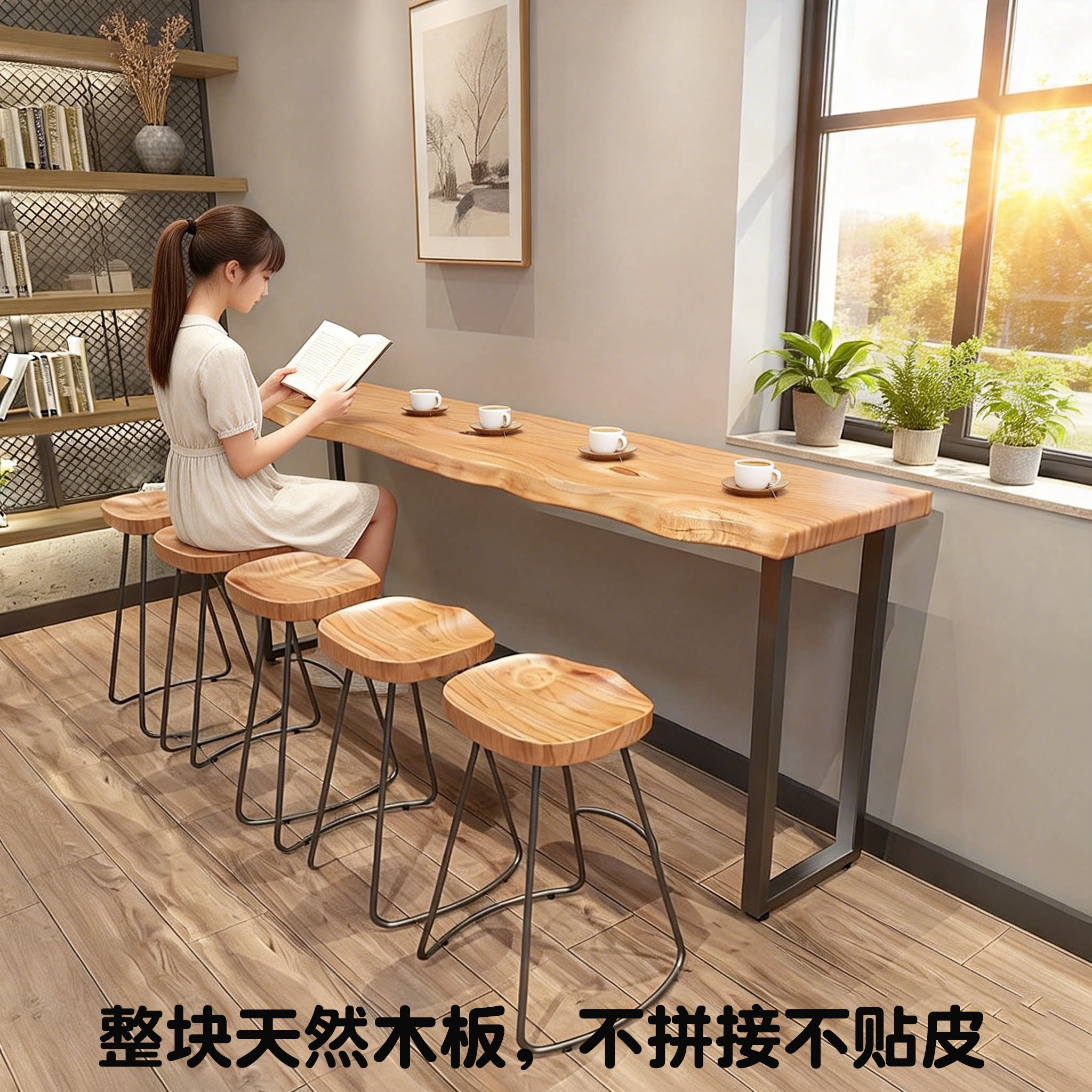 实木吧台高脚桌咖啡吧台餐饮桌商用桌子奶茶小吃店靠墙简约长条桌